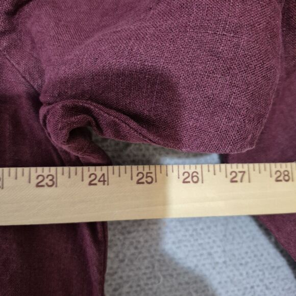 Flax Women's Burgundy Linen Button Up Long Sleeve High Neck Tunic Top L - Picture 7 of 8